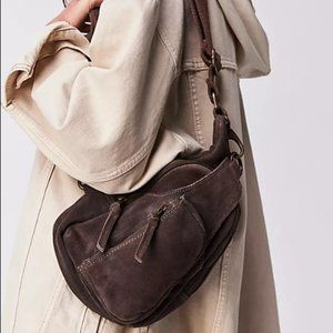 FREE PEOPLE Hudson Chocolate Brown Suede Sling Bag